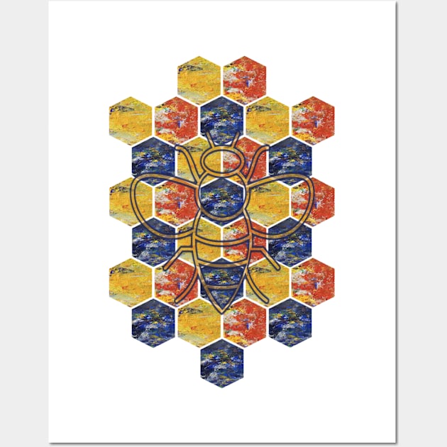 Red, Yellow, Green Honeycomb & Bee Graphic Wall Art by Bee-Fusion